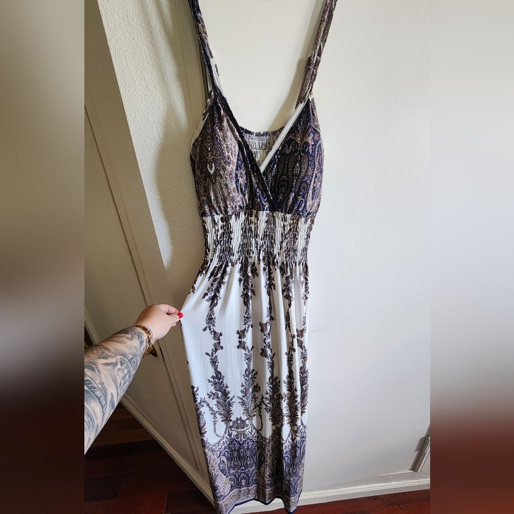 White & Navy Maxi Dress